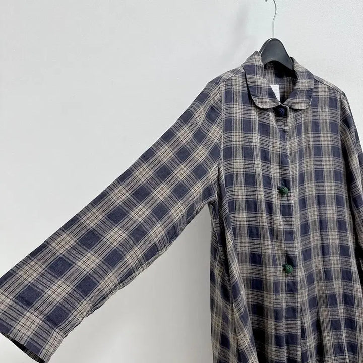 [BUNJANG] LUDIA K Check Linen Long Jacket / 루디아케이 체크 린넨 롱 자켓