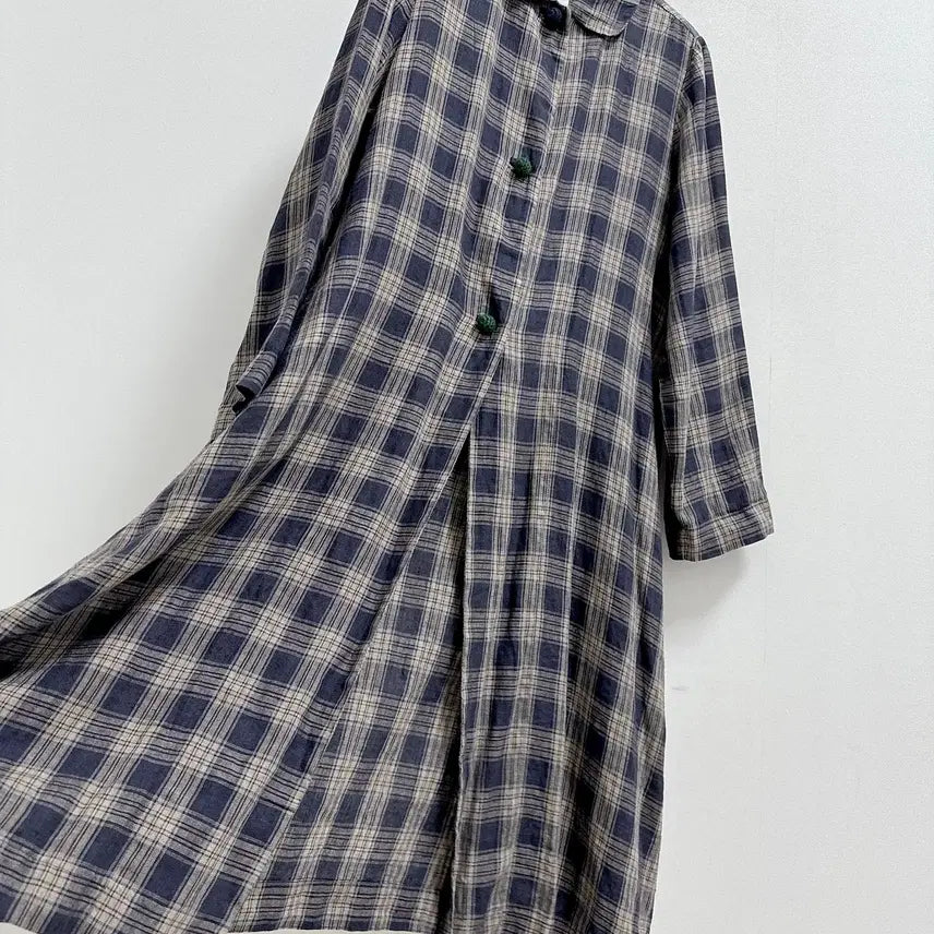 [BUNJANG] LUDIA K Check Linen Long Jacket / 루디아케이 체크 린넨 롱 자켓
