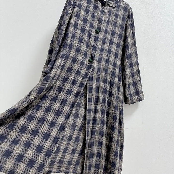 [BUNJANG] LUDIA K Check Linen Long Jacket / 루디아케이 체크 린넨 롱 자켓