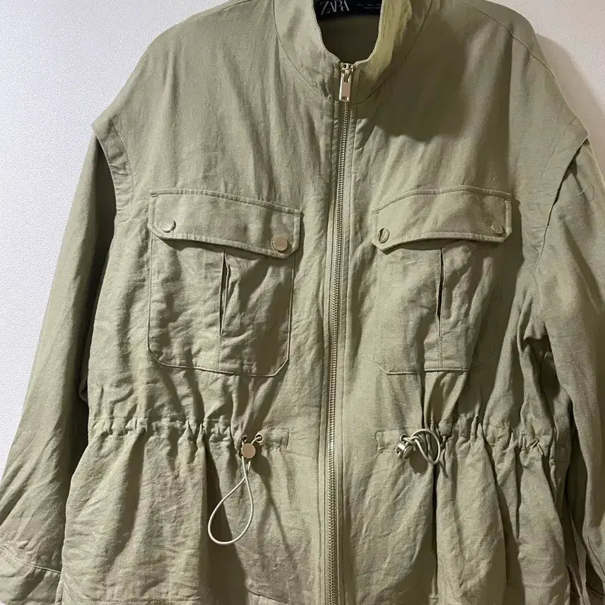 [BUNJANG] ZARA Khaki Green Linen Drawstring Jacket / 자라 카키색 드로스트링 야상 린넨점퍼