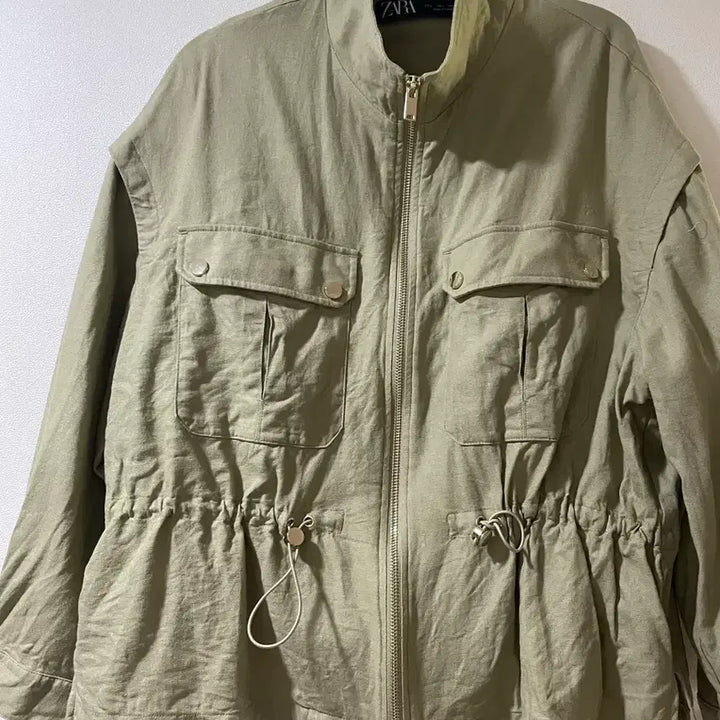[BUNJANG] ZARA Khaki Green Linen Drawstring Jacket / 자라 카키색 드로스트링 야상 린넨점퍼