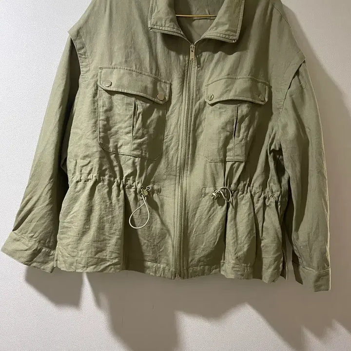 [BUNJANG] ZARA Khaki Green Linen Drawstring Jacket / 자라 카키색 드로스트링 야상 린넨점퍼