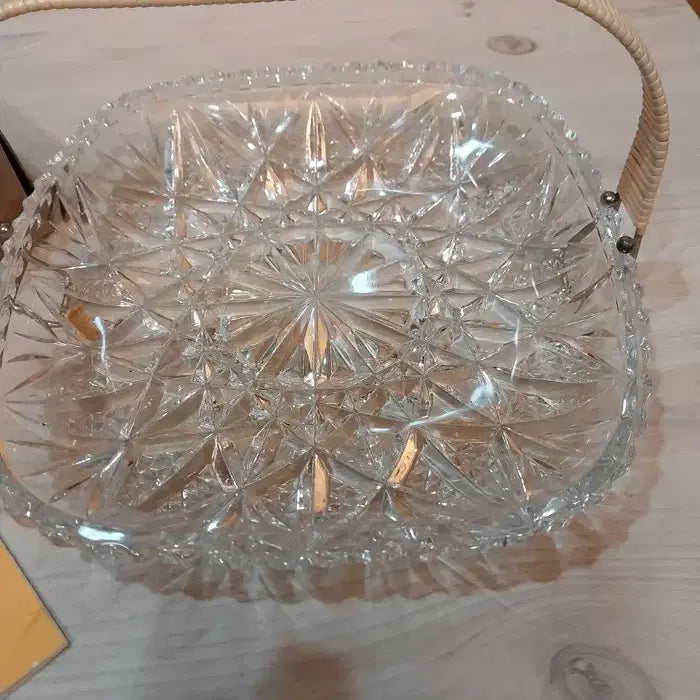 [BUNJANG] Hoya Glass "Godial Collection" Unused Fruit Basket with Steel Handles / 1970 미사용 일본 호야 유리 과일 바구니