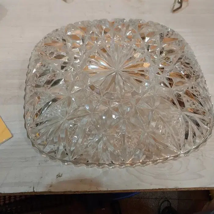 [BUNJANG] Hoya Glass "Godial Collection" Unused Fruit Basket with Steel Handles / 1970 미사용 일본 호야 유리 과일 바구니