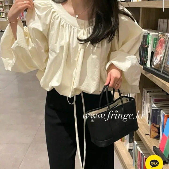 [BUNJANG] Fringe Volume String Blouse - Ivory / 프린지 볼륨 스트링 블라우스 - 아이보리