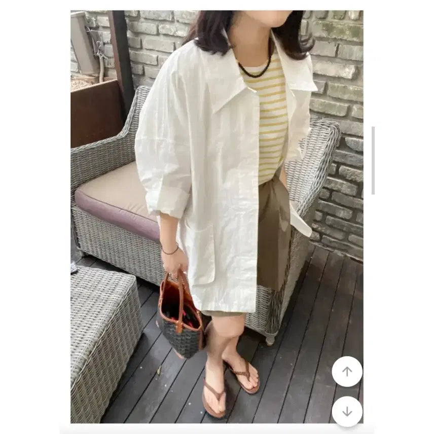 [BUNJANG] Candy Glow Roll-Up Shirt Jacket - Ivory, Free Size / 캔디글로우 롤업 셔츠 자켓 - 아이보리,프리