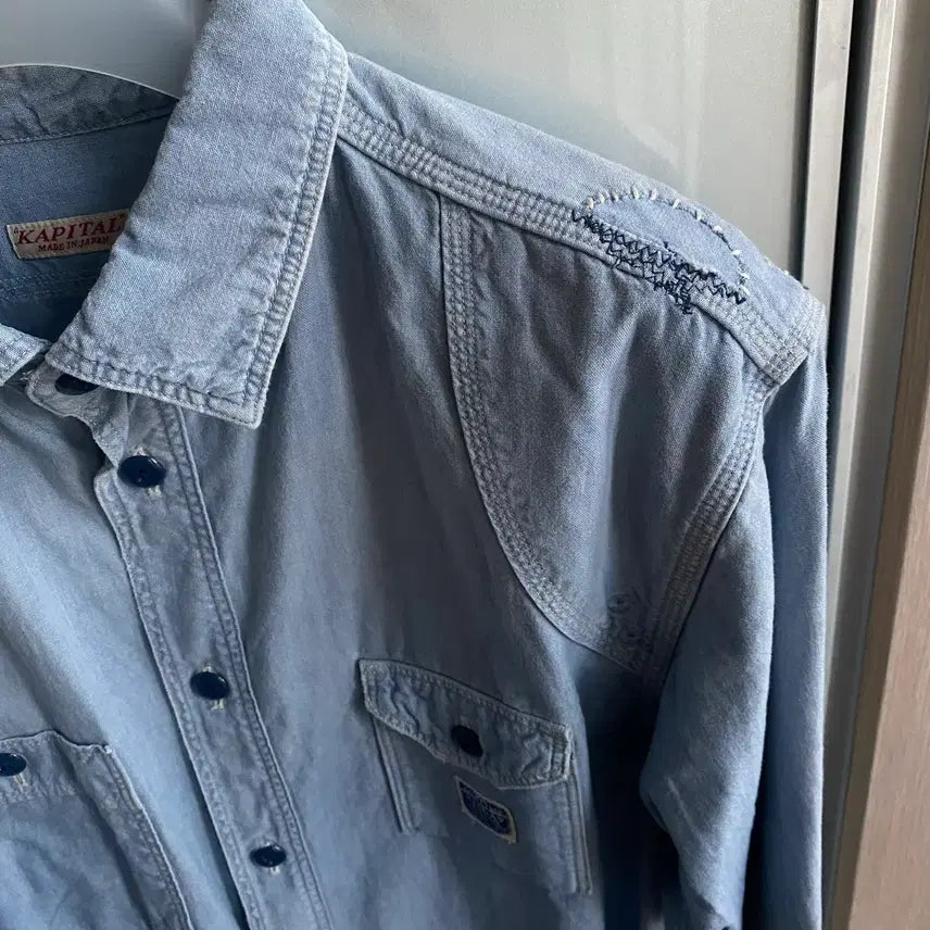 [BUNJANG] Kapital Chambray Damaged Work Shirt / Kapital 캐피탈 샴브레이 데미지드 워크 셔츠