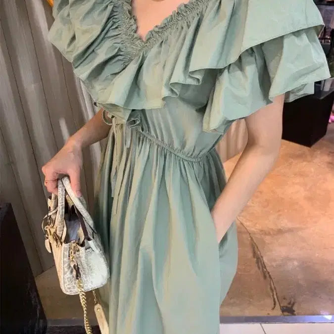 [BUNJANG] ZARA Frill Long Dress Mint / 자라ZARA프릴 롱 원피스 민트색