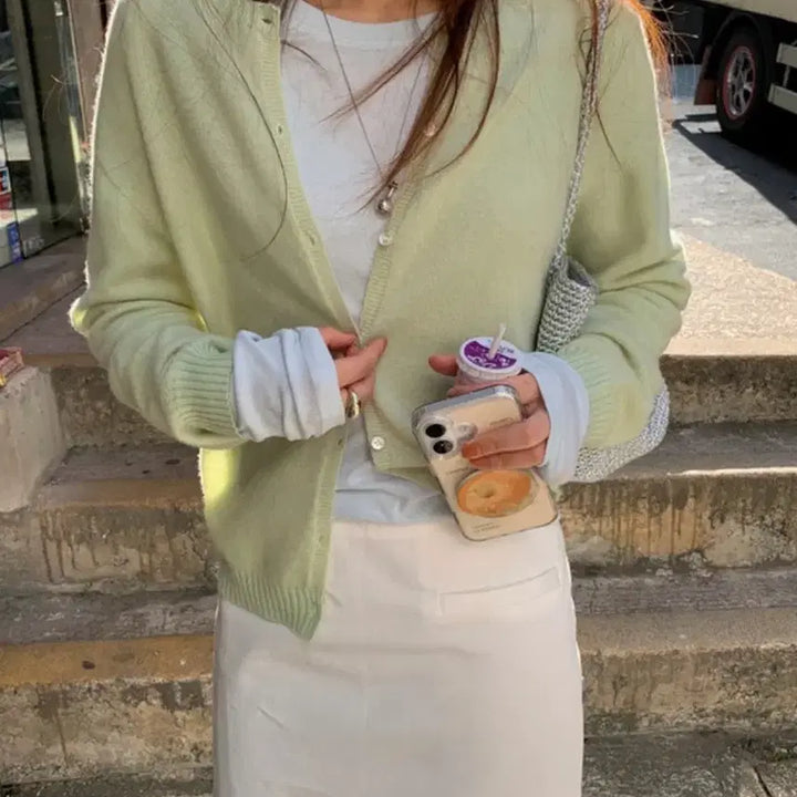 [BUNJANG] Minuet Rien Pastel Apple Mint Cardigan / (오늘만할인/새상품)미뉴에트 리엔 파스텔 가디건 애플민트