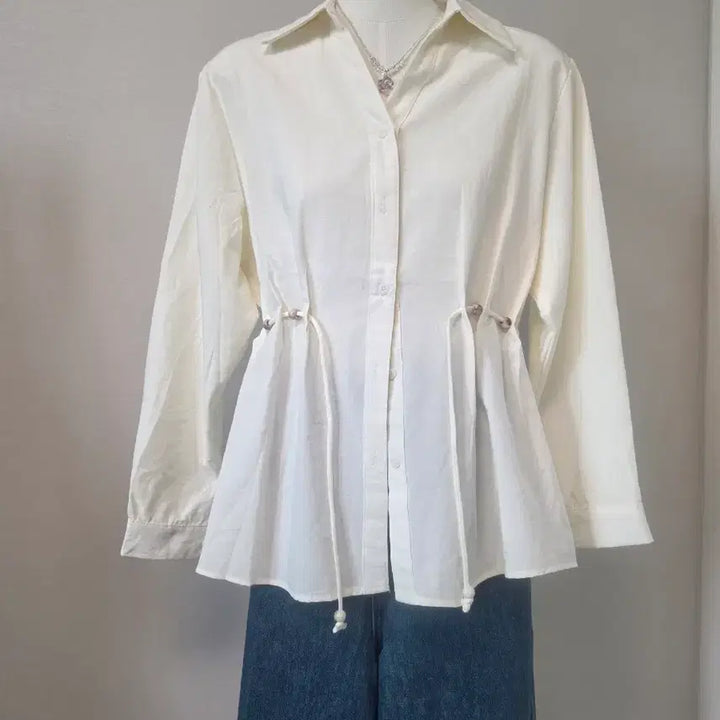 [BUNJANG] Ivory String Shirt Blouse / 아이보리 스트링 셔츠 블라우스