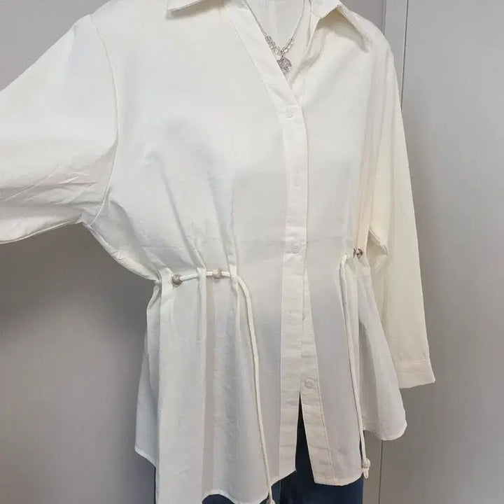 [BUNJANG] Ivory String Shirt Blouse / 아이보리 스트링 셔츠 블라우스
