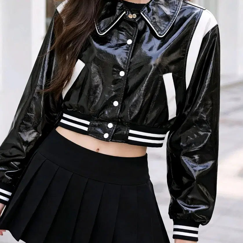 [BUNJANG] 3drting Black Enamel Baseball Jacket / 3drting 블랙 에나멜 야구 점퍼(