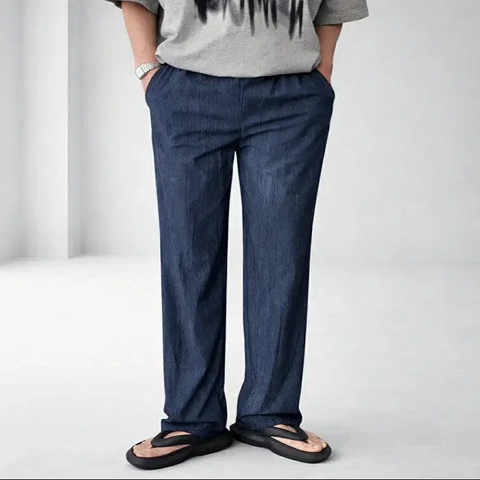 [BUNJANG] FitFlip Ice Denim Straight Bending Pants / 남자 아이스 데님지 스트레이트 밴딩 팬츠 2컬러