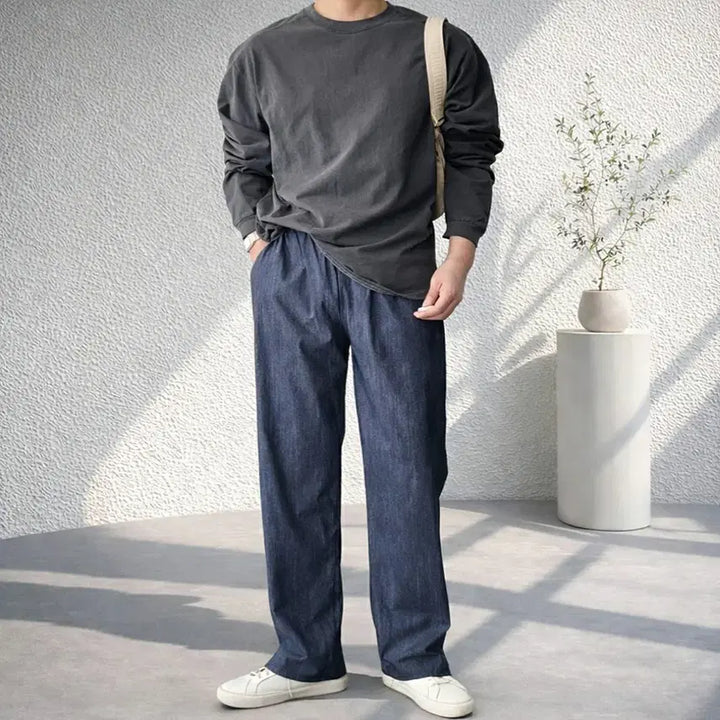 [BUNJANG] FitFlip Ice Denim Straight Bending Pants / 남자 아이스 데님지 스트레이트 밴딩 팬츠 2컬러