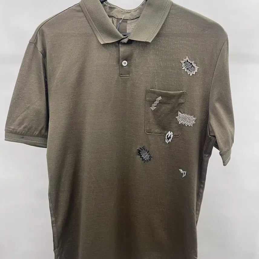 [BUNJANG] System Homme Striped Collar Patch Short Sleeve T-Shirt / 요꼬에리 와펜장식 반팔 티