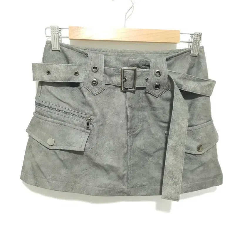 [BUNJANG] Belted Leather Cargo Skirt S / 벨티드 레더 카고 스커트 S_S1694