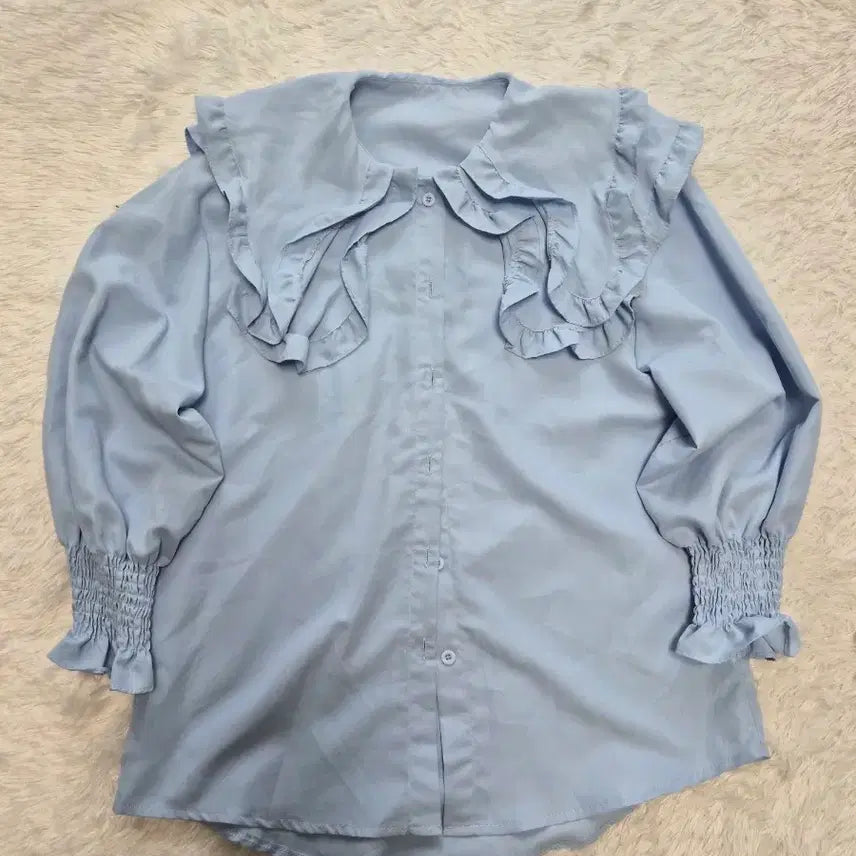 [BUNJANG] Sky Blue Frill Blouse (Size 55) / 하늘색 프릴 블라우스 55