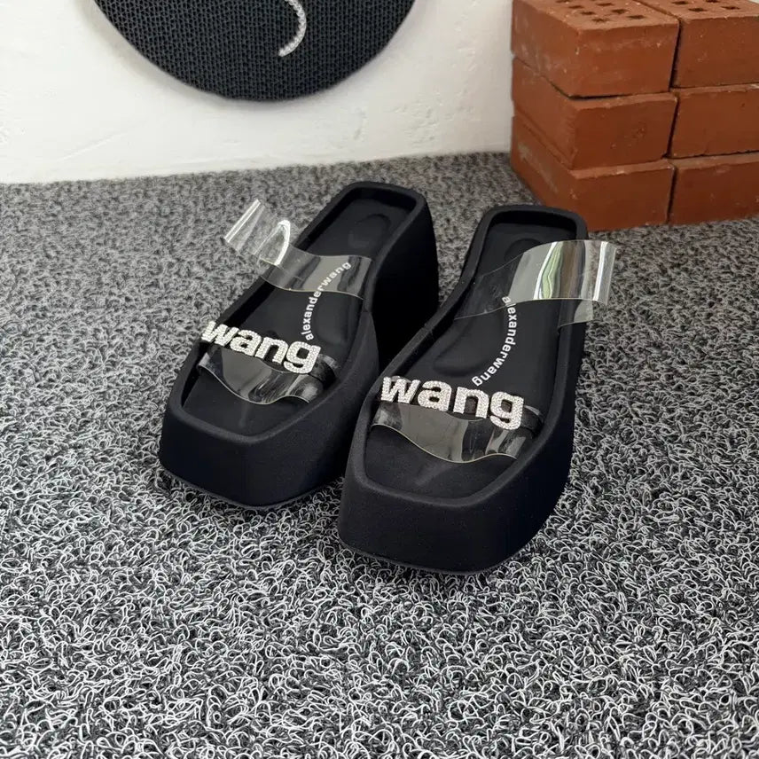 [BUNJANG] Alexander Wang Crystal Logo Platform Sandals / 알렉산더 왕(alexanderwang) 크리스탈 로고 투명 스트랩 플랫폼