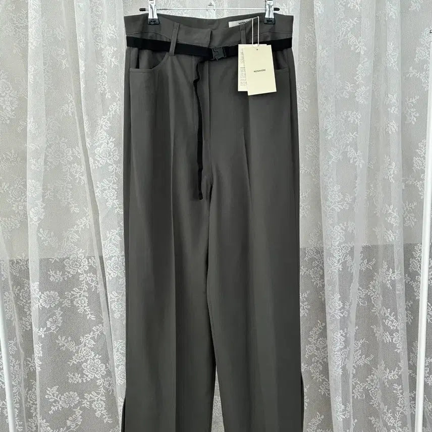 [BUNJANG] Nonnier Belted Wide Slacks Khaki / S) 새상품 노니에르 벨티드 와이드 슬랙스 카키
