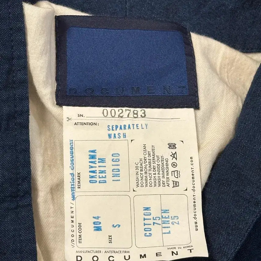 [BUNJANG] Document Indigo Jacket S / 도큐먼트 인디고 자켓 S