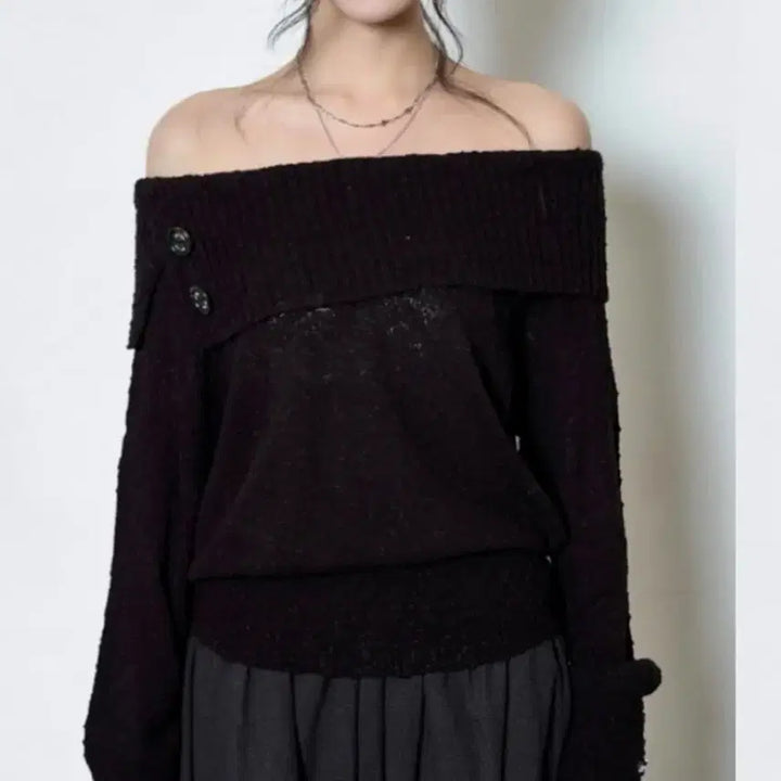 [BUNJANG] As On Kira Off-Shoulder Knit Top / 애즈온 키라 오프숄더 니트 블랙