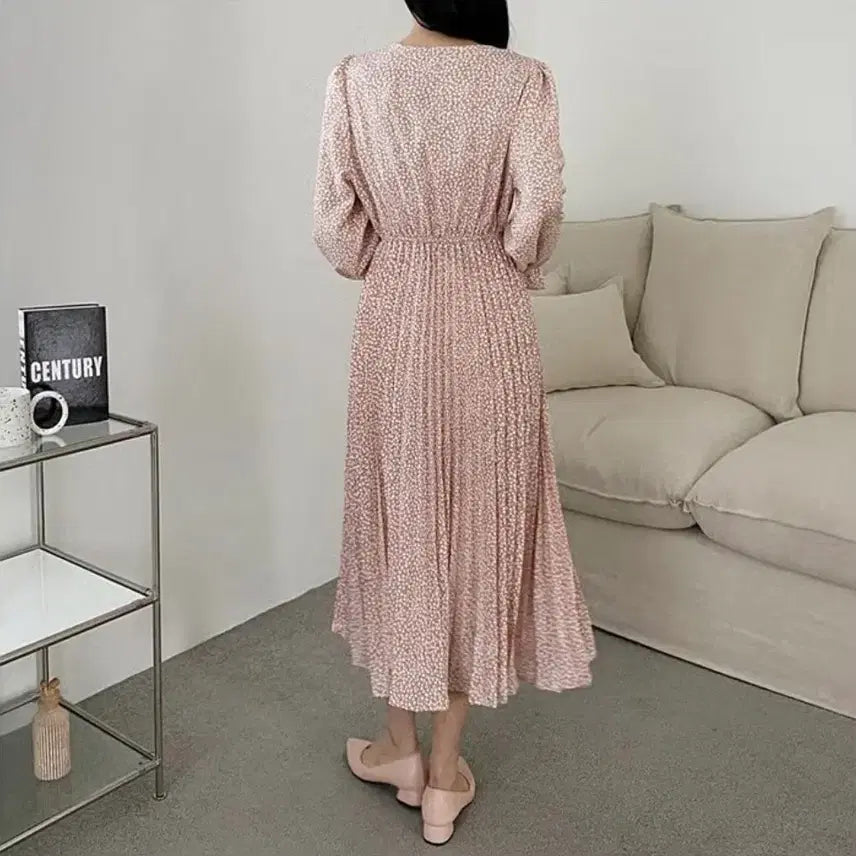 [SOLD OUT] 플라워 롱 플리츠 원피스(새상품)