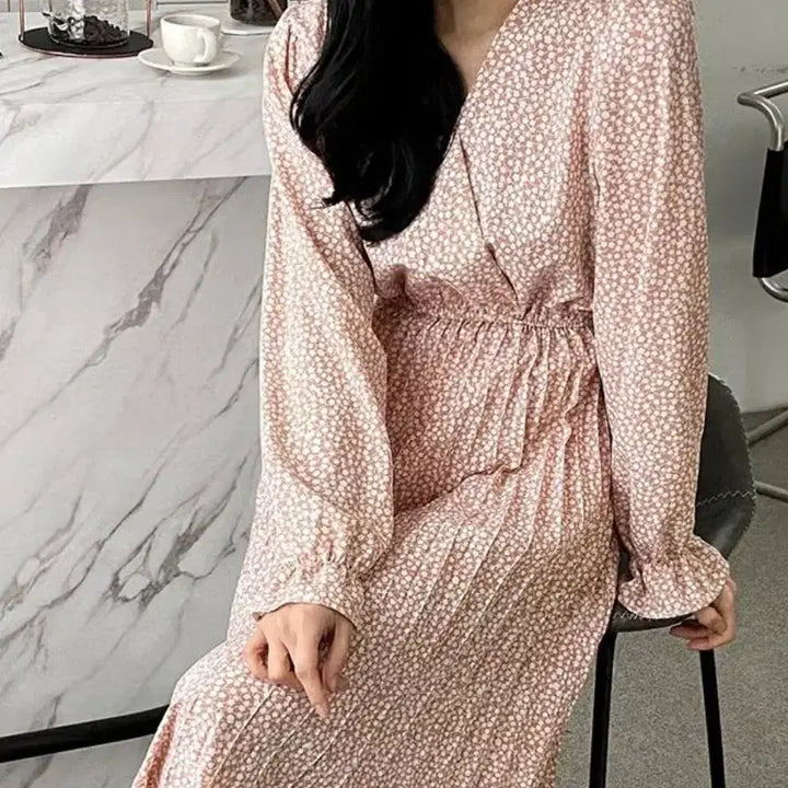 [SOLD OUT] 플라워 롱 플리츠 원피스(새상품)