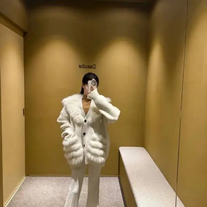 [BUNJANG] Real Fox Fur Cardigan with Fox Fur Pockets / 리얼 폭스 퍼 가디건 폭스포켓