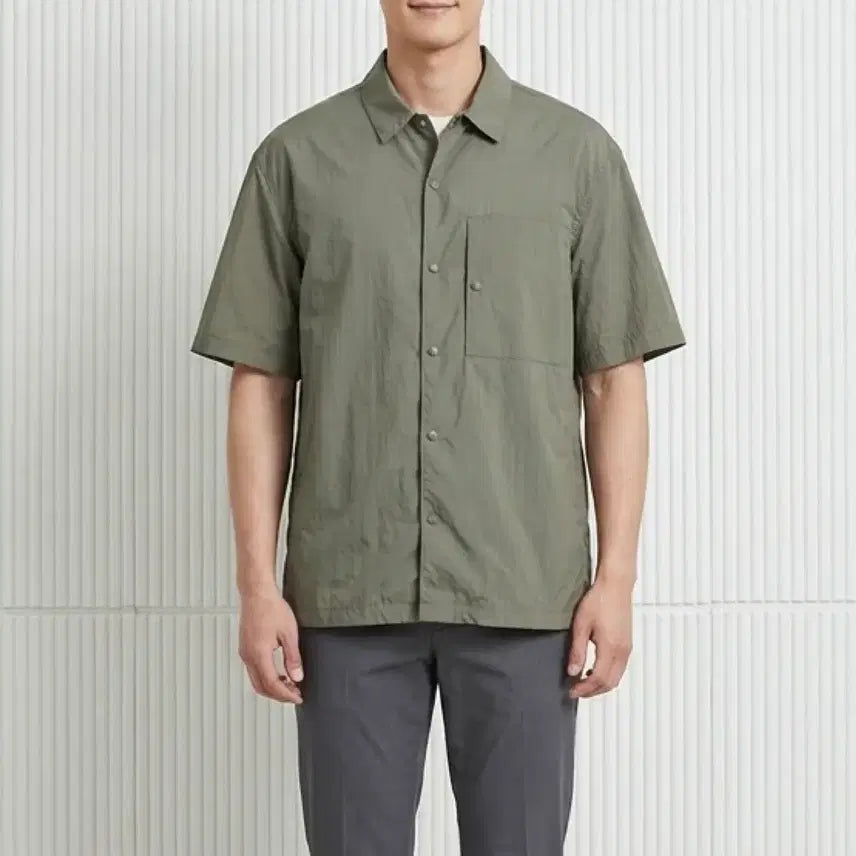 [BUNJANG] Olzen Solid Nylon Pocket Short Sleeve Shirt / [100]올젠 솔리드 나일론 포켓 반팔셔츠