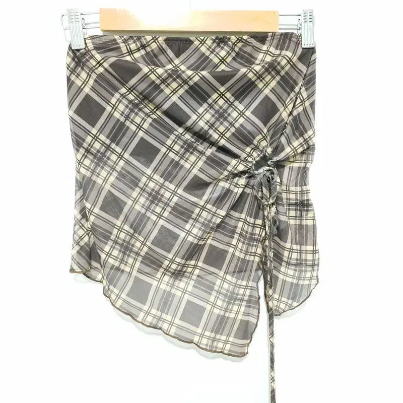 [BUNJANG] SHEIN Checkered Crop Top / 쉬인 체크 언발 크롭 탑 L_S1943