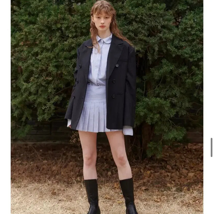 [BUNJANG] ISSUE NUMBER Blouse and Skirt Set / 이슈넘버 스트라이프 블라우스 셔츠 + 플리츠 스커트 셋업 새상품