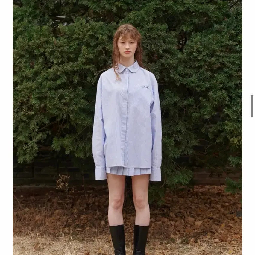 [BUNJANG] ISSUE NUMBER Blouse and Skirt Set / 이슈넘버 스트라이프 블라우스 셔츠 + 플리츠 스커트 셋업 새상품