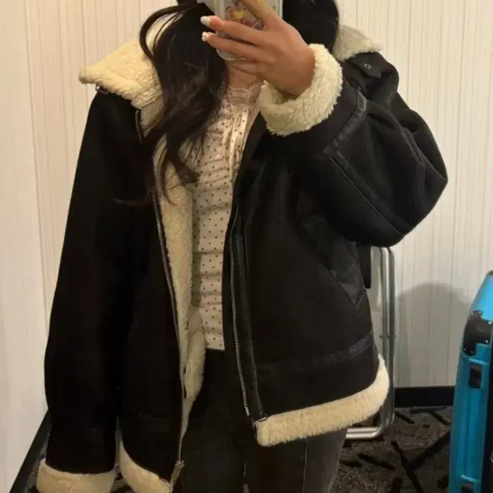 [BUNJANG] Black Faux Fur Jacket / 블랙 무스탕 퍼 자켓