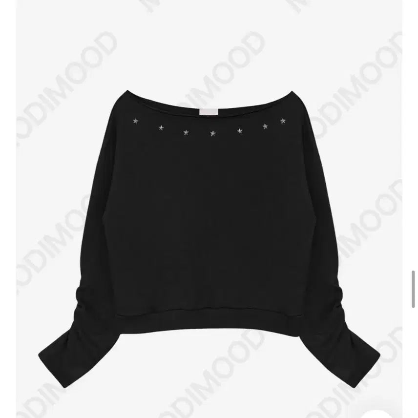 [BUNJANG] Modimood Star Off Shoulder Sweatshirt / 에이블리 모디무드 소매셔링 스타 오프 숄더 맨투맨 블랙 원숄더