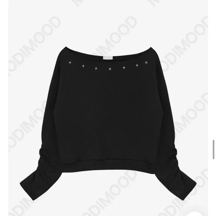 [BUNJANG] Modimood Star Off Shoulder Sweatshirt / 에이블리 모디무드 소매셔링 스타 오프 숄더 맨투맨 블랙 원숄더