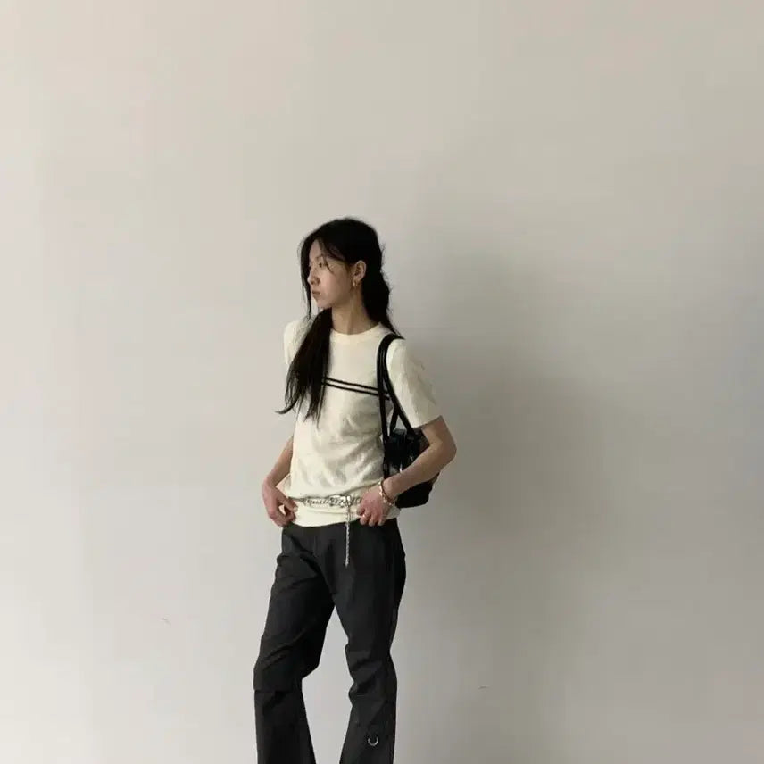 [BUNJANG] Ivory Stripe Short Sleeve T-shirt / 아이보리 스트라이프 반팔티