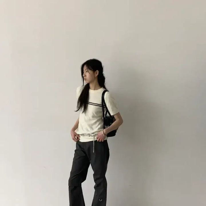 [BUNJANG] Ivory Stripe Short Sleeve T-shirt / 아이보리 스트라이프 반팔티