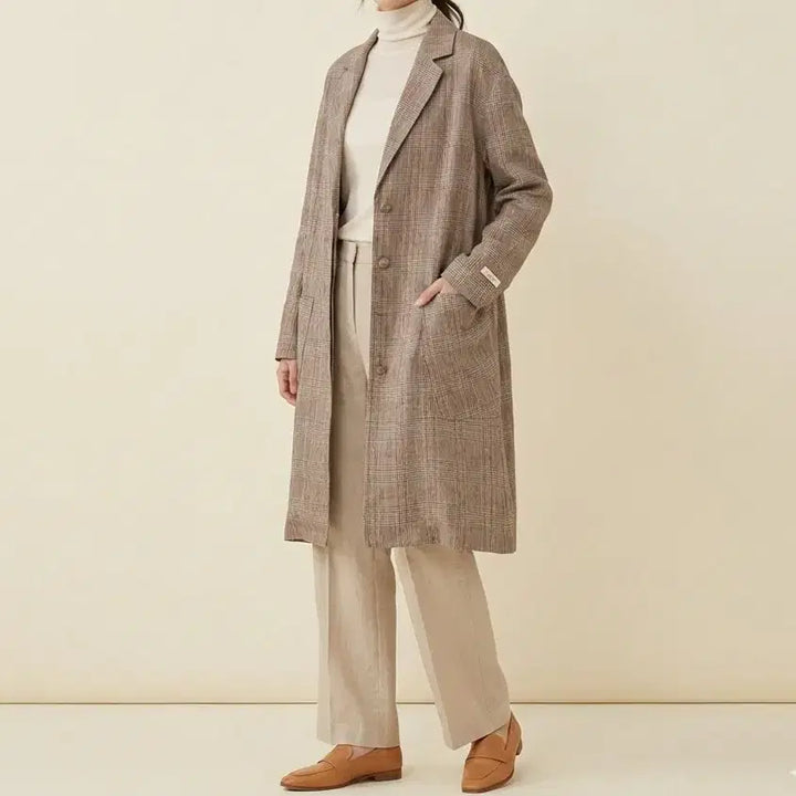 [BUNJANG] G-Cut Linen Check Long Jacket / [66]지컷 린넨 체크 롱 자켓