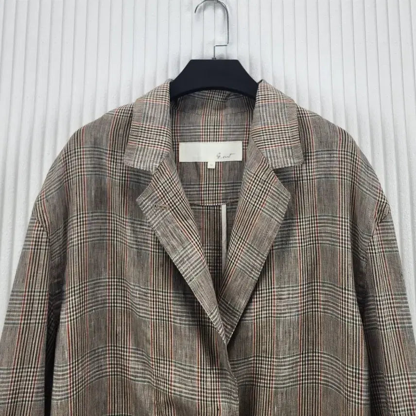[BUNJANG] G-Cut Linen Check Long Jacket / [66]지컷 린넨 체크 롱 자켓