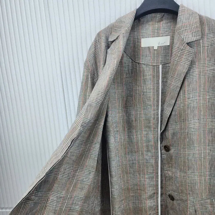 [BUNJANG] G-Cut Linen Check Long Jacket / [66]지컷 린넨 체크 롱 자켓