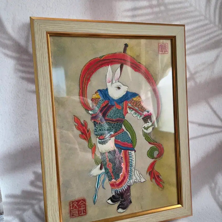 [BUNJANG] Korean Folk Painting (Minhwa) Zodiac Rabbit Framed Artwork by Kim Min-seo / 12지신 토끼띠 민화 그림 액자