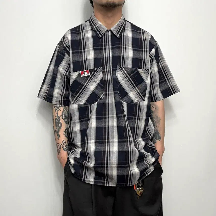 [SOLD OUT] 90s 벤데이비스 하프집업 반팔 워크셔츠 Made in USA