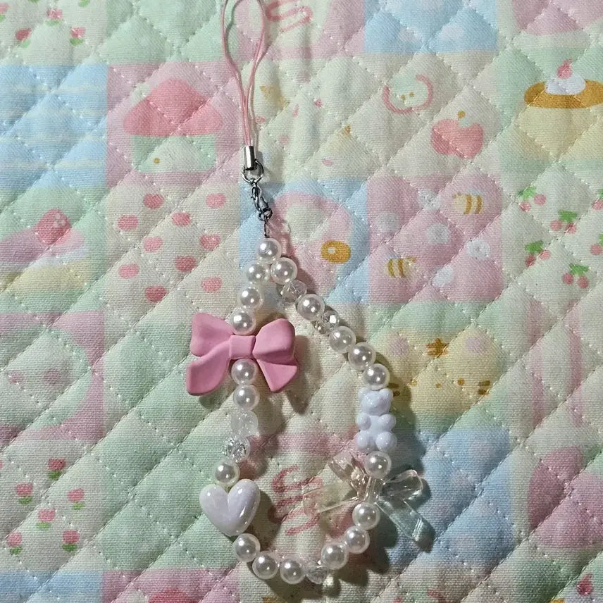 [BUNJANG] Heart Pearl Keyring Set / 진주 하트 키링 / 핸드폰 스트랩