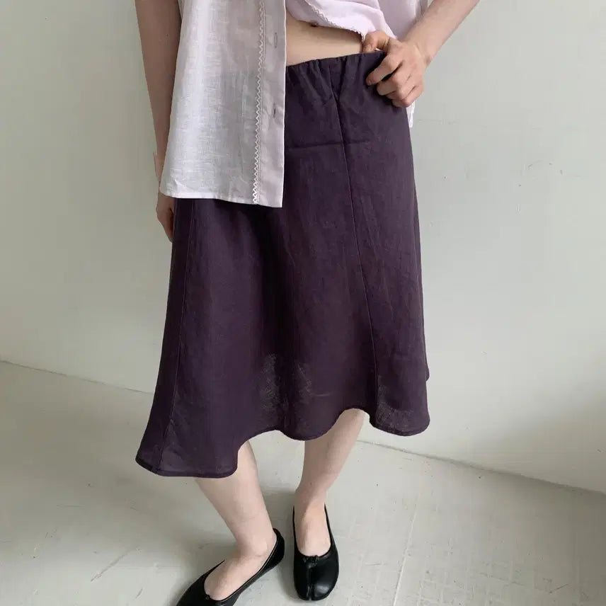 [BUNJANG] DOKNOWZERO Linen Midi Skirt / DOKNOWZERO 여름 리넨 밴딩 미디 스커트 퍼플