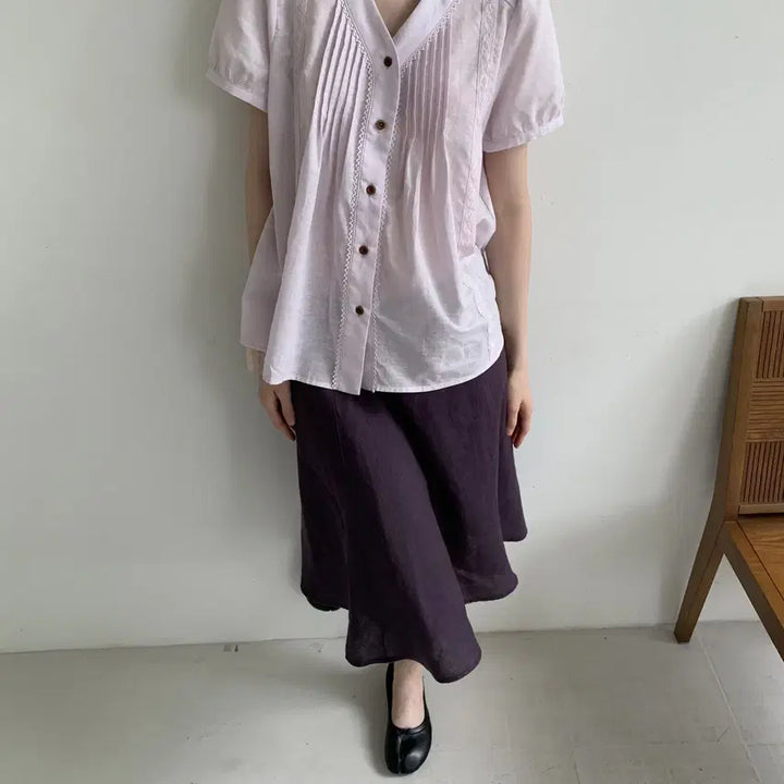 [BUNJANG] DOKNOWZERO Linen Midi Skirt / DOKNOWZERO 여름 리넨 밴딩 미디 스커트 퍼플