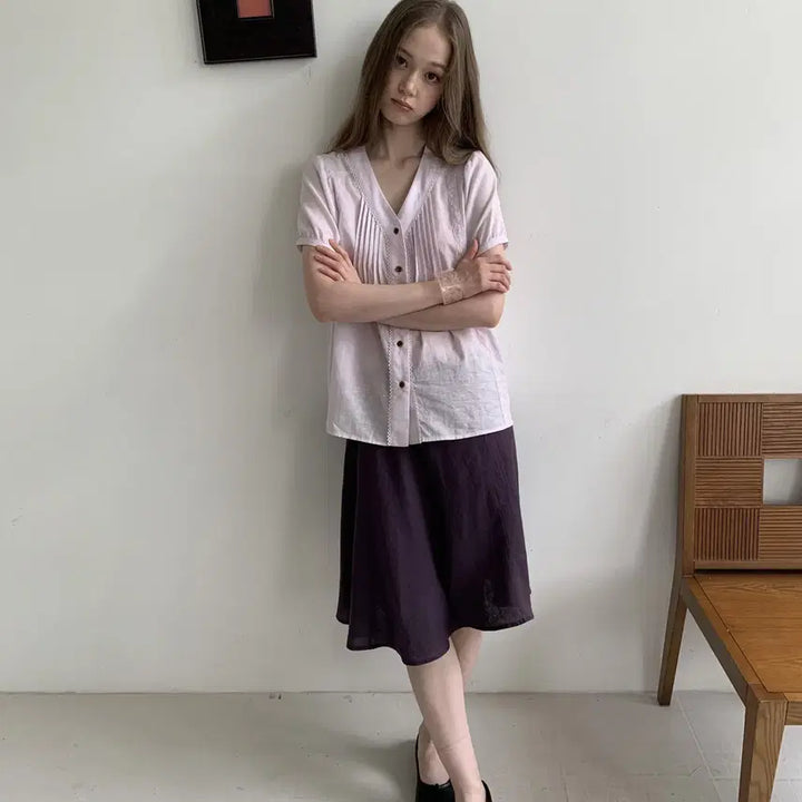 [BUNJANG] DOKNOWZERO Linen Midi Skirt / DOKNOWZERO 여름 리넨 밴딩 미디 스커트 퍼플