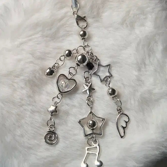 [BUNJANG] Silver Heart Star Phone Charm / 실버 하트 별 휴대폰 키링