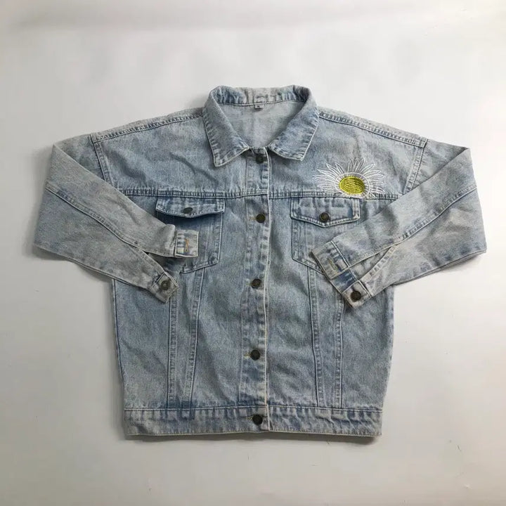 [BUNJANG] Denim Jacket Sunflower Embroidery / 데님 청자켓 해바라기 자수