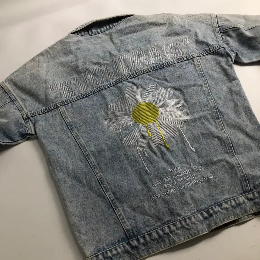 [BUNJANG] Denim Jacket Sunflower Embroidery / 데님 청자켓 해바라기 자수