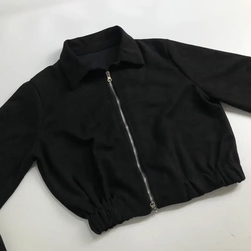 [BUNJANG] Black Crop Zip-Up Jacket / 블랙 크롭 기장 집업 자켓